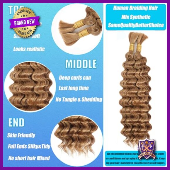 20 Inch Deep Wave Braiding Hair Extensions, 140g Human Hair Blend, Clip-In main image 6